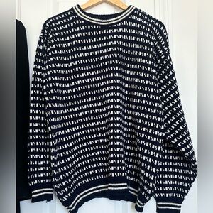 Navy and White Wool Crewneck Sweater from Norway